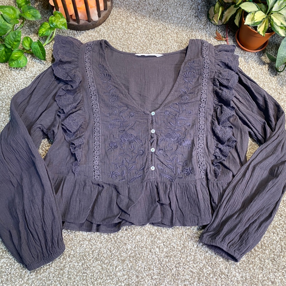 Mango Embroidered Puff Sleeve Blouse